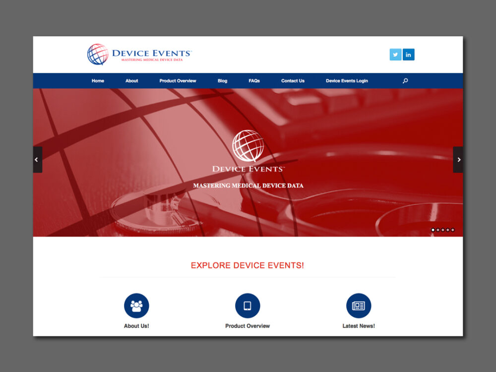 Device Events website Home page with main slider