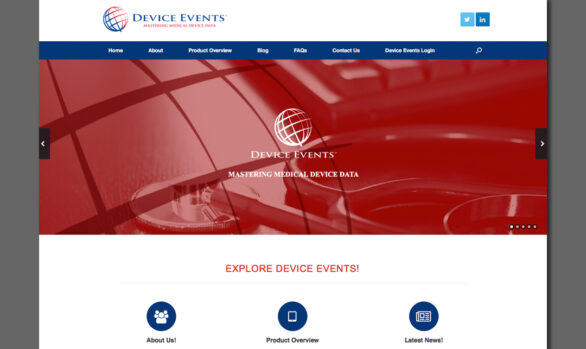 Device Events website Home page with main slider